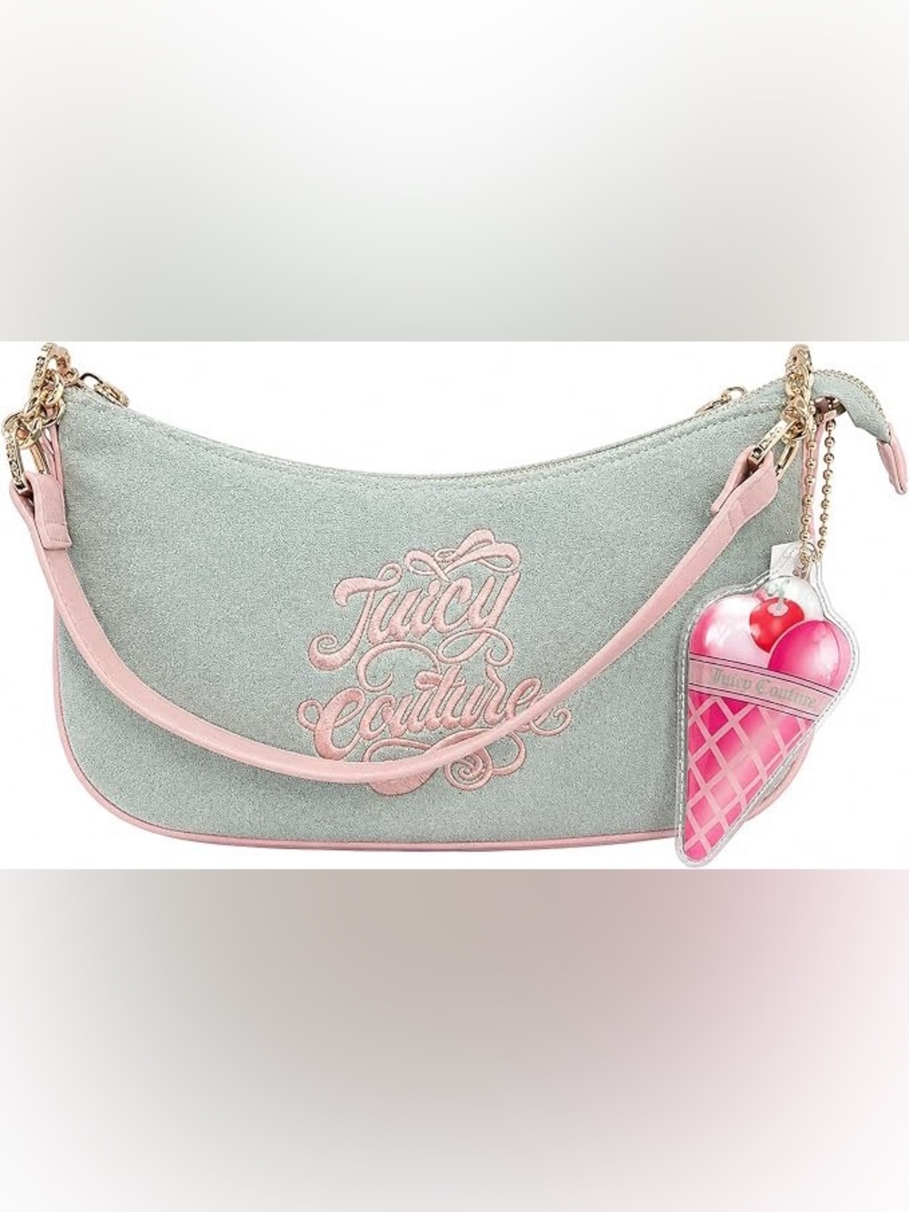 Juicy Couture NWT Sugar Rush Terry Shoulder Bag Ice Cream Charm Green Pink